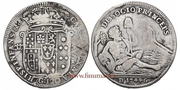 ITALIA - NAPOLES - CARLOS III - K-150 - 120 GRANA 1743 G. BC+. Plata
