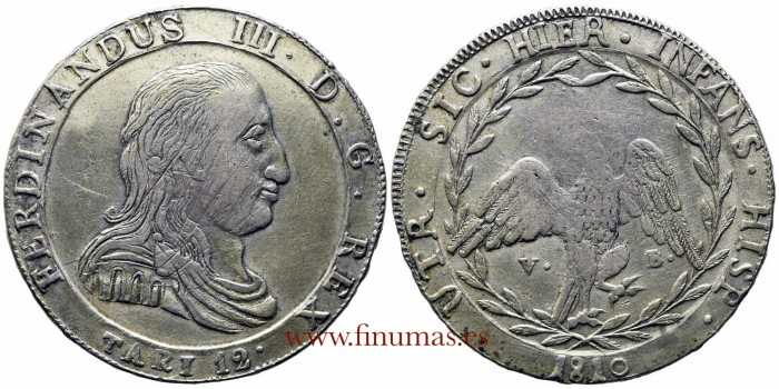 ITALIA - PALERMO - FERNANDO III -K-245 - 12 TARI 1810 MBC+ Plata