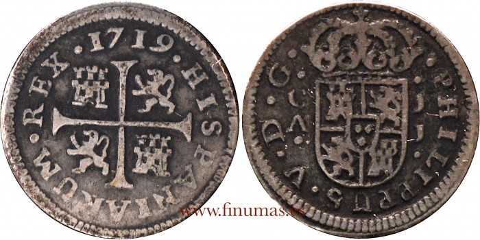 Cy07631.1.- FELIPE V - 1/2 Real 1719 Cuenca J.J.-MBC- VARIANTE