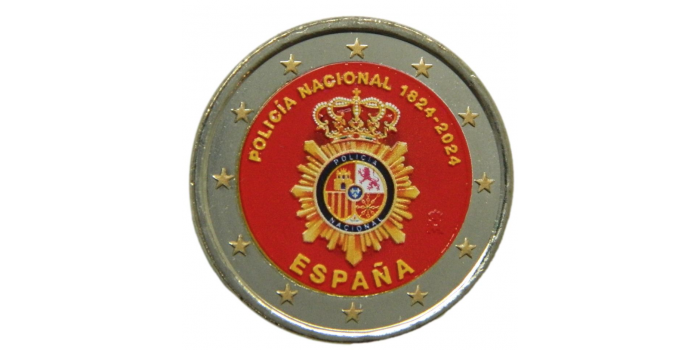 2 COMMEMORATIVE EUROS SPAIN 2024 "NATIONAL POLICE" - COLOUR