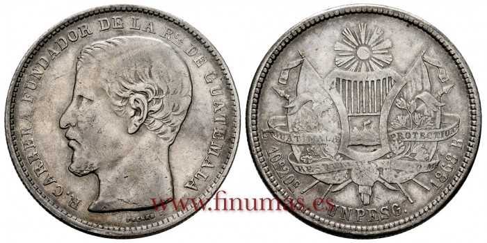 GUATEMALA - K-186.1.- UN PESO 1868 R. MBC - Plata