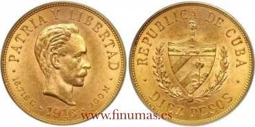 CVBA - K-020 - 10 PESOS 1916 JOSE MARTI - ORO. SC
