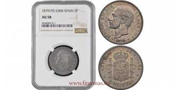 Cy16574.-ALFONSO XII 2 Peseta 1879(18-79)- E.M.M.- NGC AU58.