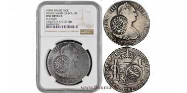 Cy13145B.-CARLOS IV / BRASIL. Contramarca Minas Gerais sobre 8 R. 1806 Potosí. NGC F