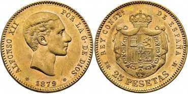 Cy16605.- ALFONSO XII - 25 Pesetas oro 1879 (18-79) EMM.  EBC-