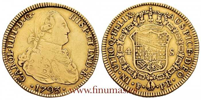 Cy13510.- CARLOS IV 4 Escudos 1793 POTOSI P.R  MBC-  RARA