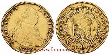 Cy13510.- CARLOS IV 4 Escudos 1793 POTOSI P.R MBC- Oro