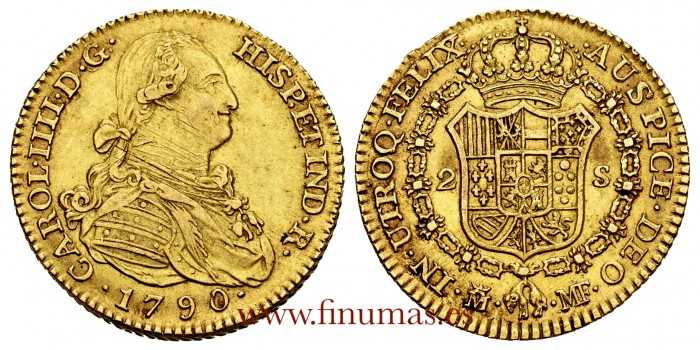 Cy13326.- CARLOS IV  2 Escudos 1790 MADRID M.F. -MBC+ Oro.