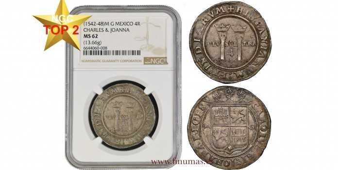 copy of Cy02945.- JUANA Y CARLOS -4 Reales Mexico G M. - NGC AU55