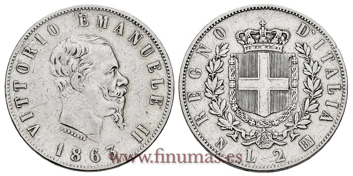 ITALIA - K-006.1    - 2 Liras 1863 N BN. PLATA  EBC-