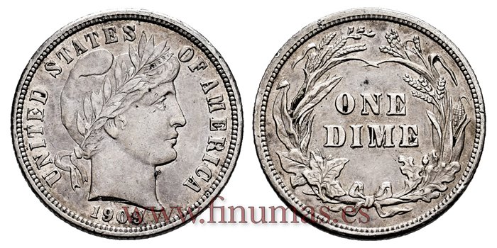 ESTADOS UNIDOS - K-113 - 1 Dime 1909 . PLATA- EBC