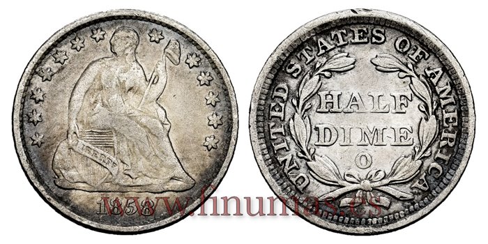 ESTADOS UNIDOS - K-A62 - 1/2 Dime 1858O. PLATA - MBC