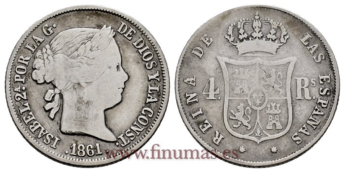 Cy16144.- ISABEL II  4 Reales 1861 Barcelona. PLATA - BC