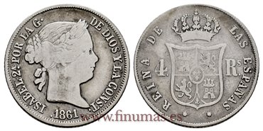 Cy16144.- ISABEL II  4 Reales 1861 Barcelona. PLATA - BC