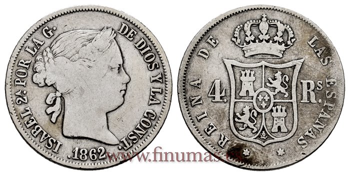 Cy16150.- ISABEL II  4 Reales 1862 Madrid. PLATA. PLATA - BC