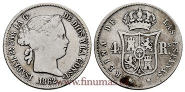 Cy16150.- ISABEL II  4 Reales 1862 Madrid. PLATA. PLATA - BC