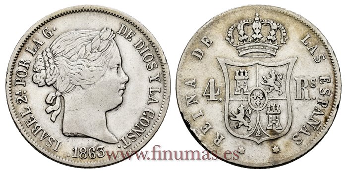 Cy16153.- ISABEL II 4 Reales 1863 Madrid. PLATA. PLATA - MBC