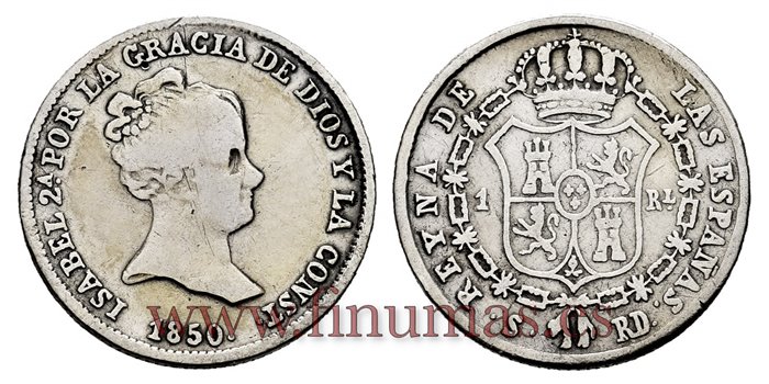 Cy15908.2.- ISABEL II 1 Real 1850 RD Sevilla. PLATA. PLATA - BC