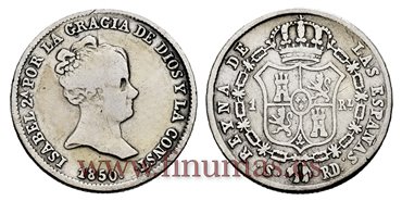 Cy15908.2.- ISABEL II 1 Real 1850 RD Sevilla. PLATA. PLATA - BC
