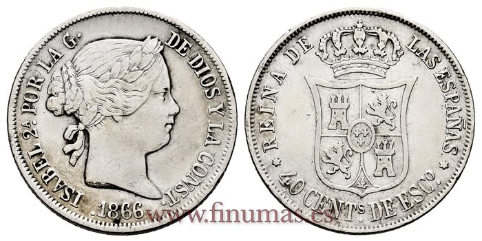 Cy16168.- ISABEL II 40 Ctm.Escudo 1866 Madrid. PLATA - MBC