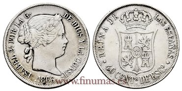 Cy16168.- ISABEL II 40 Ctm.Escudo 1866 Madrid. PLATA - MBC