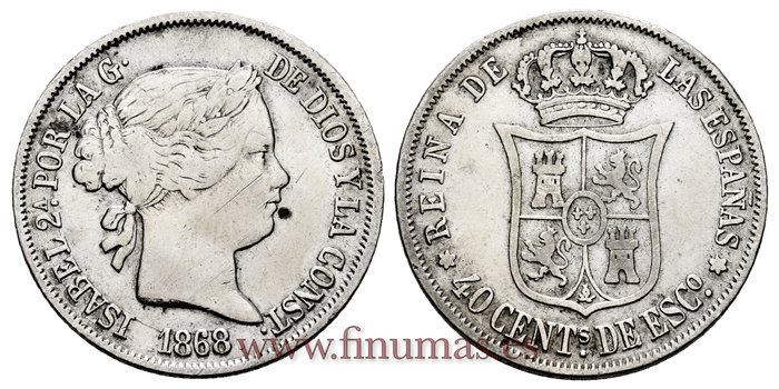 Cy16175.- ISABEL II 40 Ctm.Escudo 1868 Madrid. PLATA - MBC