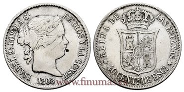 Cy16175.- ISABEL II 40 Ctm.Escudo 1868 Madrid. PLATA - MBC