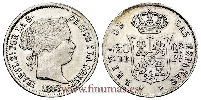 Cy16175.- ISABEL II 40 Ctm.Escudo 1868 Manila. PLATA - EBC