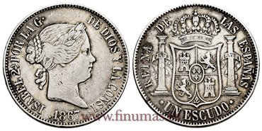 Cy16242.2.- ISABEL II 1 Escudo 1867 Madrid. PLATA - MBC