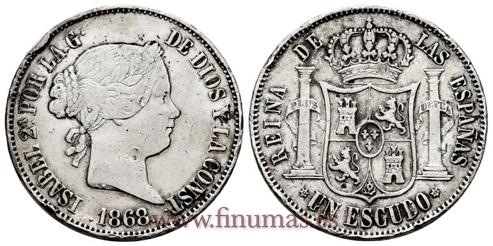 Cy16244.- ISABEL II 1 Escudo 1868 (18-68) Madrid. PLATA - BC