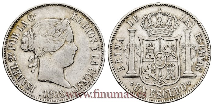 Cy16244.- ISABEL II 1 Escudo 1868 (18-68) Madrid. PLATA - MBC-