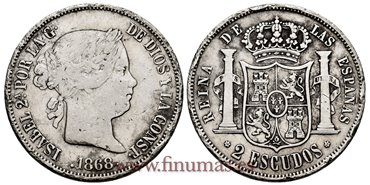 Cy16333.- ISABEL II 2 Escudo 1868 (18-68) Madrid. PLATA - RC
