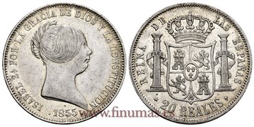 Cy16296.- ISABEL II 20 Reales 1855 Madrid. PLATA - EBC