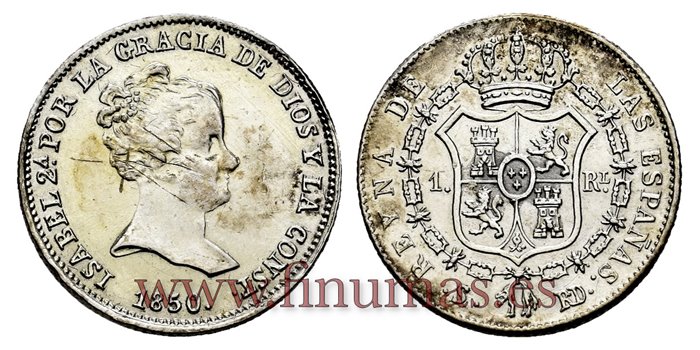 Cy15908-1.- ISABEL II 1 Real 1850 Sevilla. PLATA RD. PLATA  - EBC