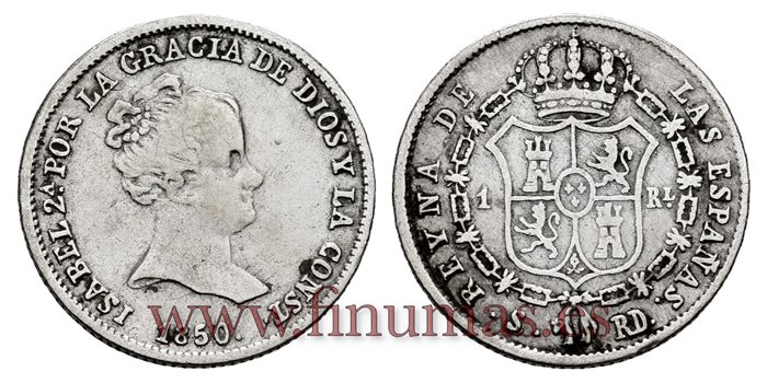 Cy15908.- ISABEL II 1 Real 1850 Sevilla. PLATA RD. PLATA  - MBC