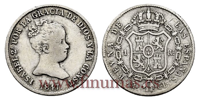 Cy15904.- ISABEL II 1 Real 1847 Madrid. PLATA CL  - MBC