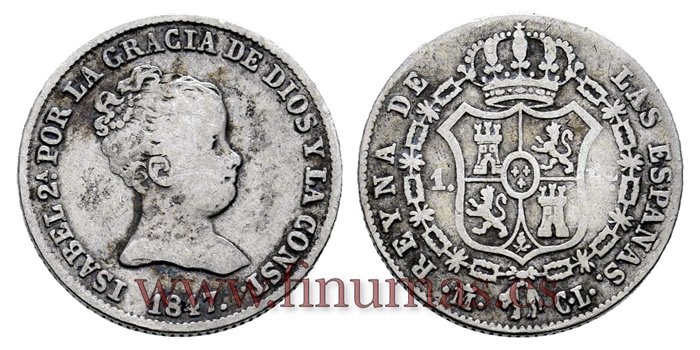 Cy15904-1.- ISABEL II 1 Real 1847 Madrid. PLATA CL  - BC