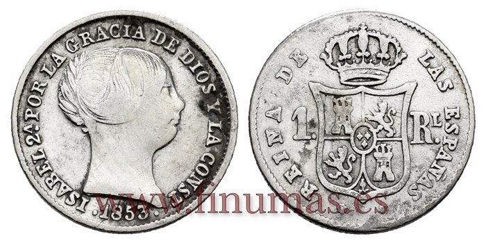 Cy15918.- ISABEL II 1 Real 1853 Sevilla. PLATA   -MBC+