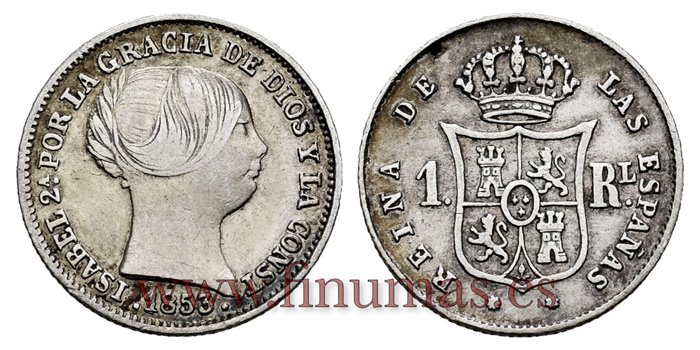 Cy15916.- ISABEL II 1 Real 1853 Barcelona. PLATA -MBC+