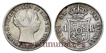 Cy15916.- ISABEL II 1 Real 1853 Barcelona. PLATA -MBC+