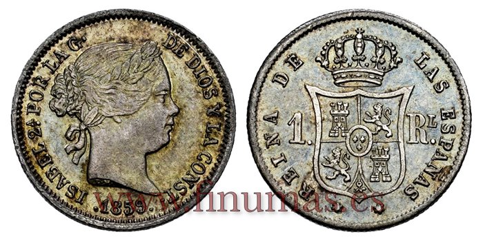 Cy15938.- ISABEL II 1 Real 1859 Madrid. PLATA  - SC
