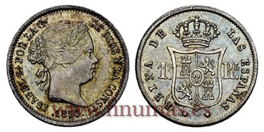 Cy15938.- ISABEL II 1 Real 1859 Madrid. PLATA  - SC