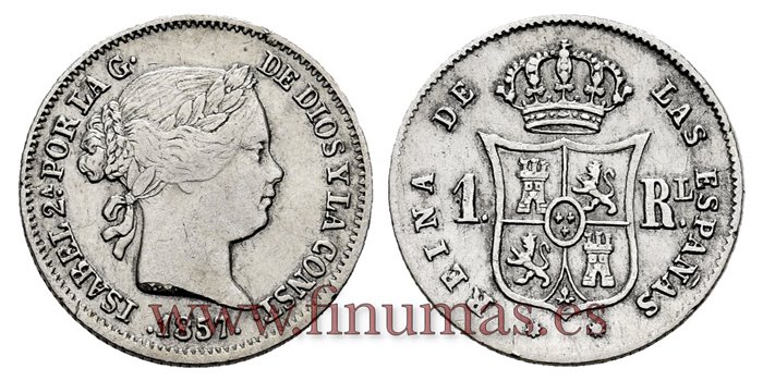Cy15927.- ISABEL II 1 Real 1857 Barcelona. PLATA -MBC+