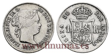 Cy15927.- ISABEL II 1 Real 1857 Barcelona. PLATA -MBC+