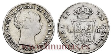 Cy15923.- ISABEL II 1 Real 1855 Barcelona. PLATA -MBC