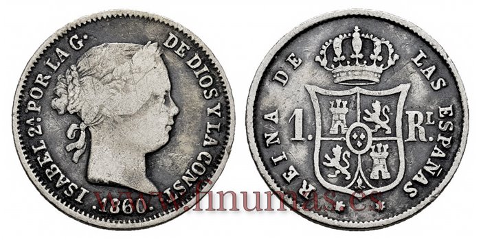 Cy15944.- ISABEL II 1 Real 1860 Sevilla. PL. PLATA  - MBC
