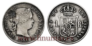Cy15946.- ISABEL II 1 Real 1861 Barcelona. PLATA -MBC