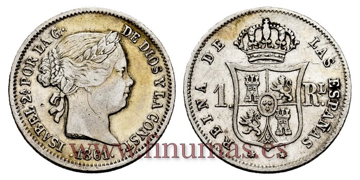 Cy15947.- ISABEL II 1 Real 1861 Madrid. PLATA  - MBC