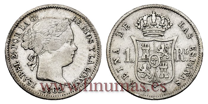 Cy15950.- ISABEL II 1 Real 1862 Madrid. PLATA  - MBC
