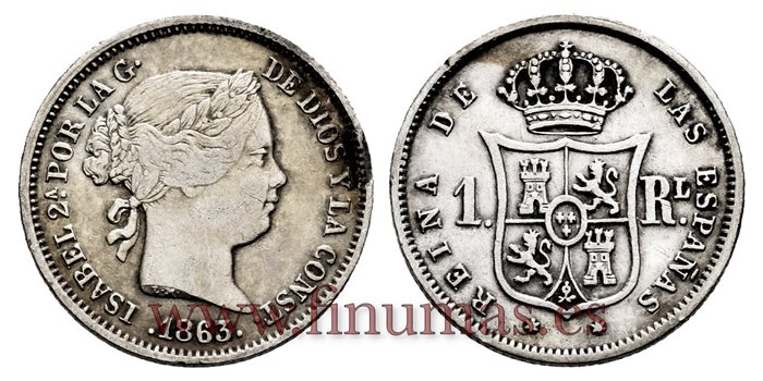 Cy15954.- ISABEL II 1 Real 1864 Madrid. PLATA  - MBC